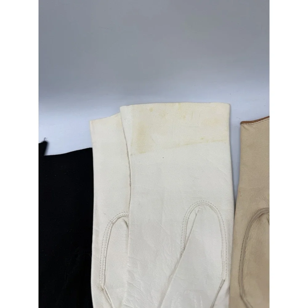 Vtg Delicate Kid Leather & Fabric Dress Gloves Lot of 7 Embroidered Decor Only